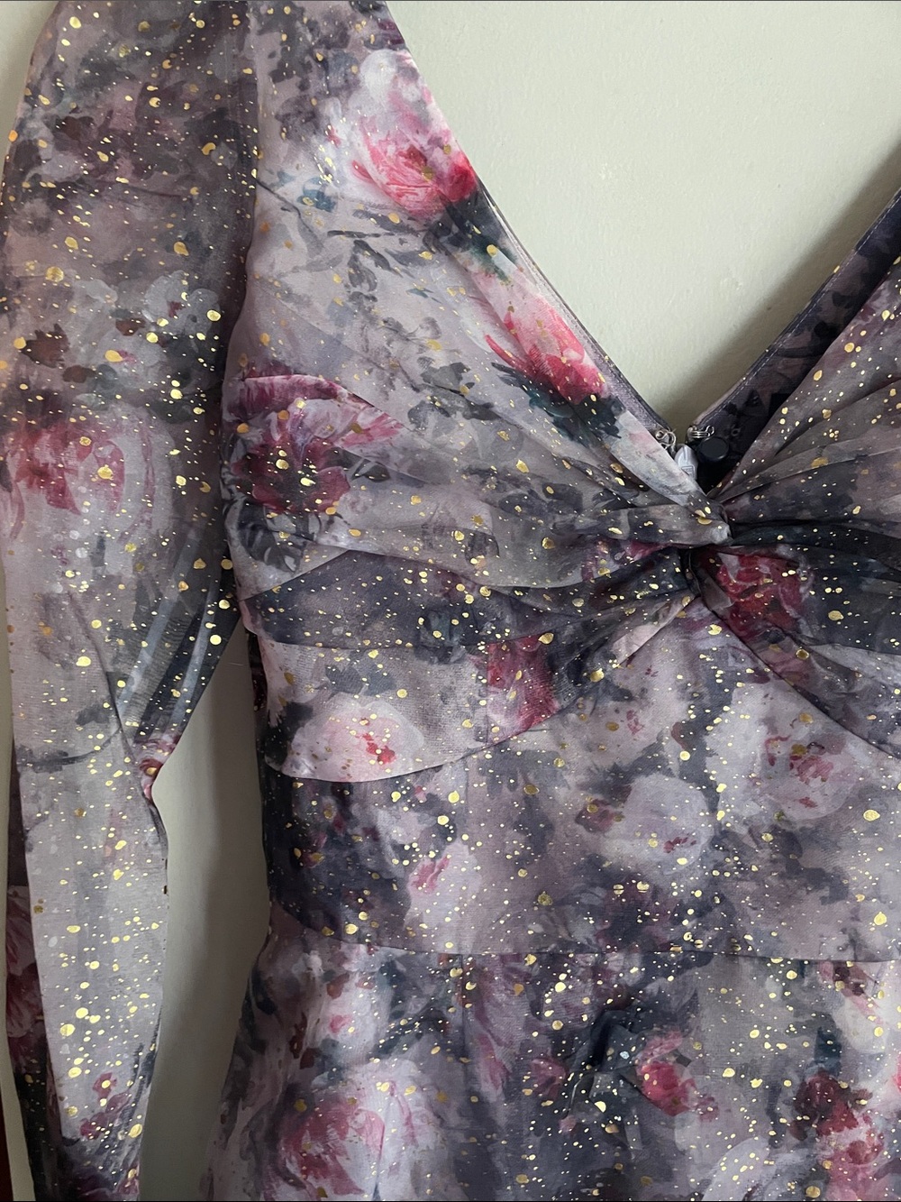 MARCHESA Twisted Floral Appliquéd Printed Organza Gown Mauve Lilac - Picture 8 of 16